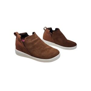 Ryka Sneakers 8.5M Women Vera Hidden Wedge Brown Suede Slip On Textured Bootie